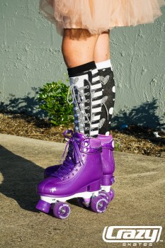 CRAZY Glitter Purple POP Adjustable Size J12-2 OR 3-6 Roller Skates